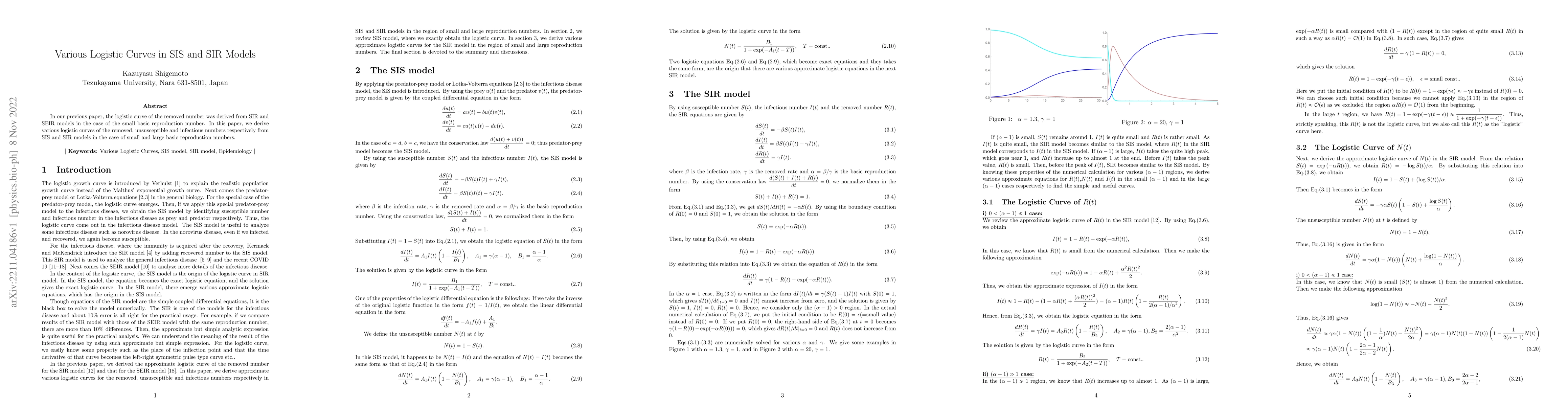 Thumbnail for Various Logistic Curves in SIS and SIR Models