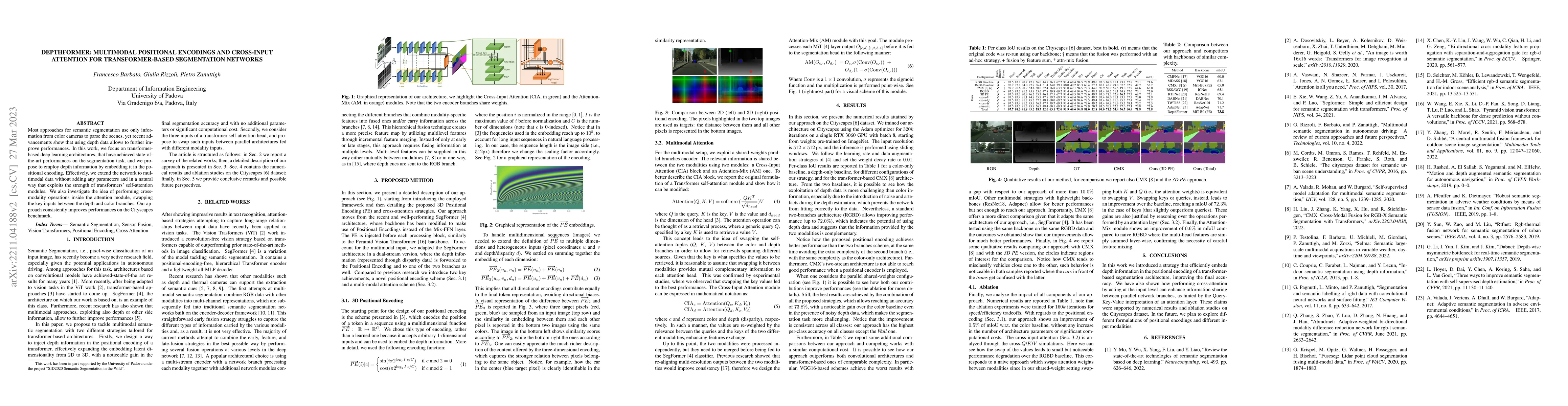 Thumbnail for DepthFormer: Multimodal Positional Encodings and Cross-Input Attention
  for Transformer-Based Segmentation Networks
