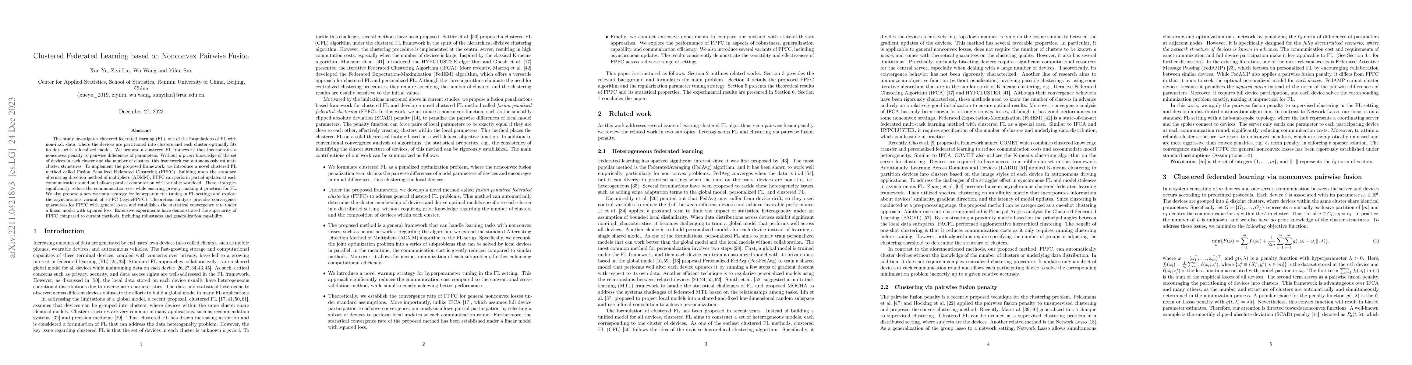 Thumbnail for Clustered Federated Learning based on Nonconvex Pairwise Fusion