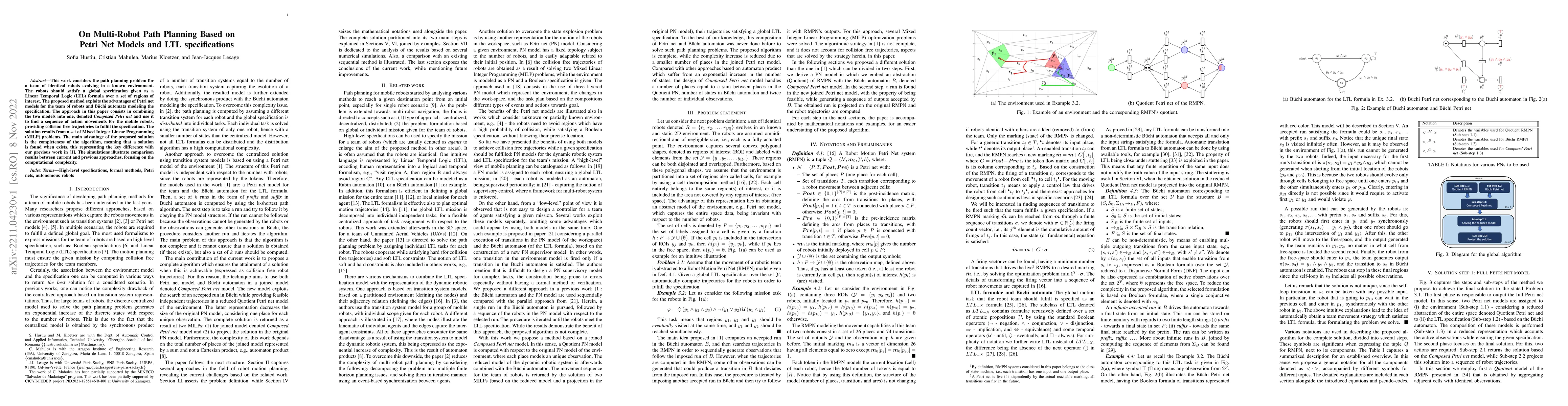 Thumbnail for On Multi-Robot Path Planning Based on Petri Net Models and LTL
  specifications