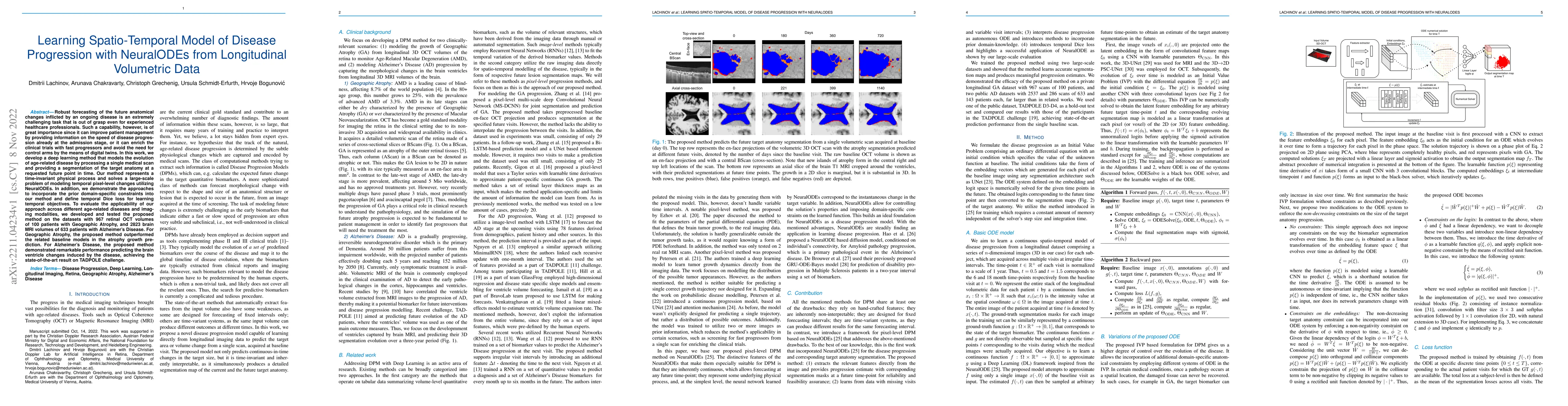 Thumbnail for Learning Spatio-Temporal Model of Disease Progression with NeuralODEs
  from Longitudinal Volumetric Data