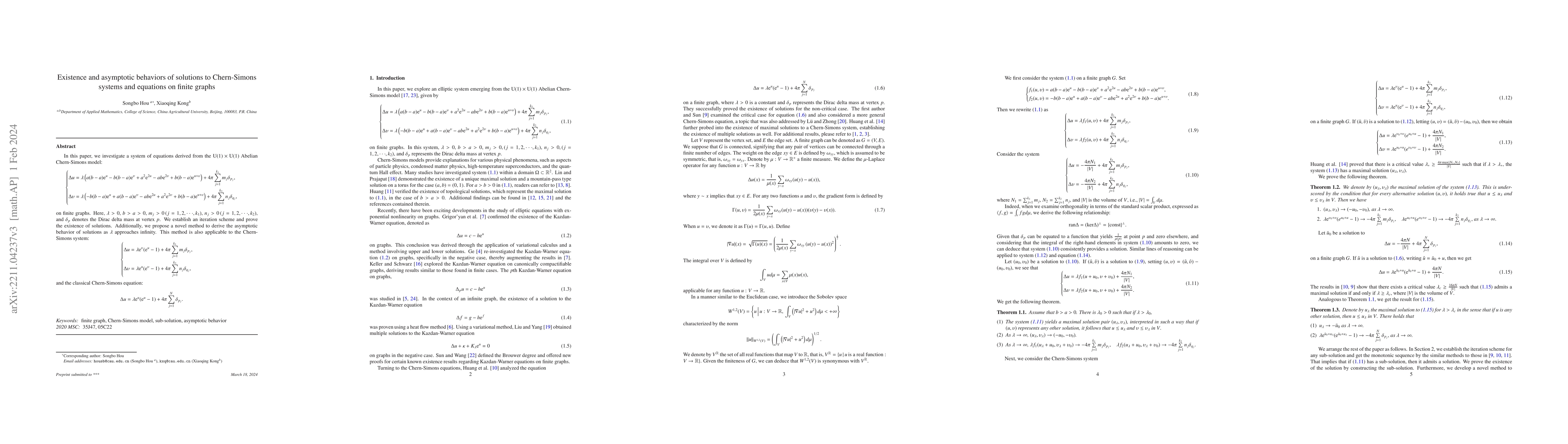 Thumbnail for Existence and asymptotic behaviors of solutions to Chern-Simons systems
  and equations on finite graphs