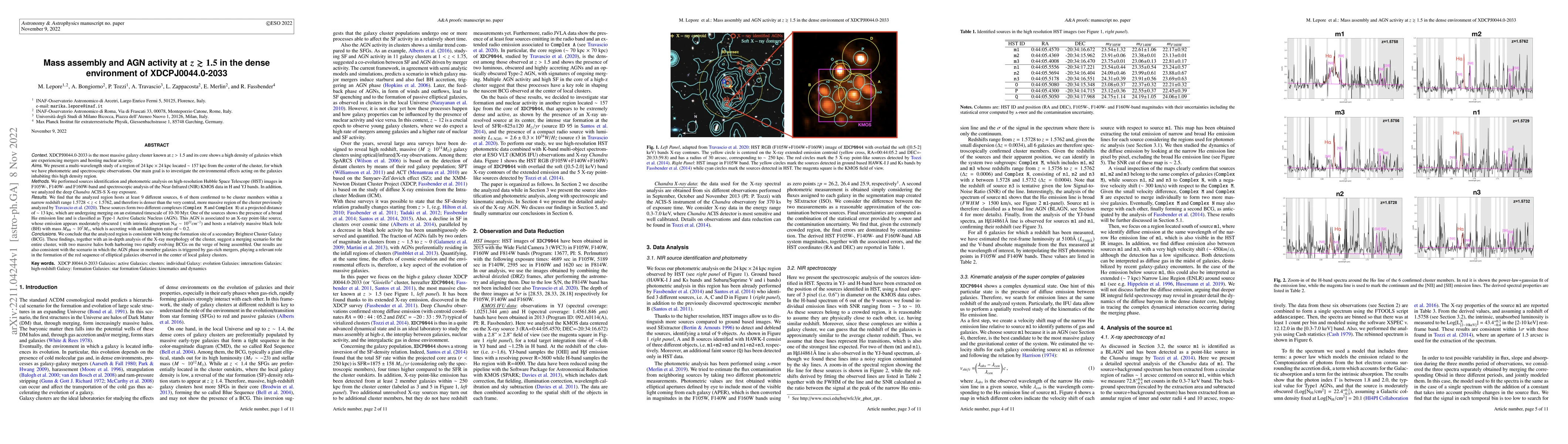 Thumbnail for Mass assembly and AGN activity at $z\gtrsim1.5$ in the dense environment
  of XDCPJ0044.0-2033