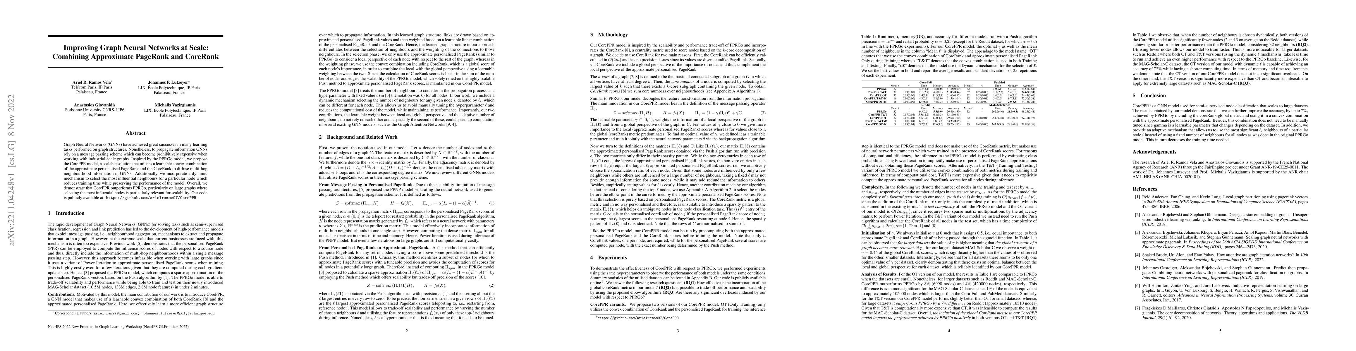 Thumbnail for Improving Graph Neural Networks at Scale: Combining Approximate PageRank
  and CoreRank
