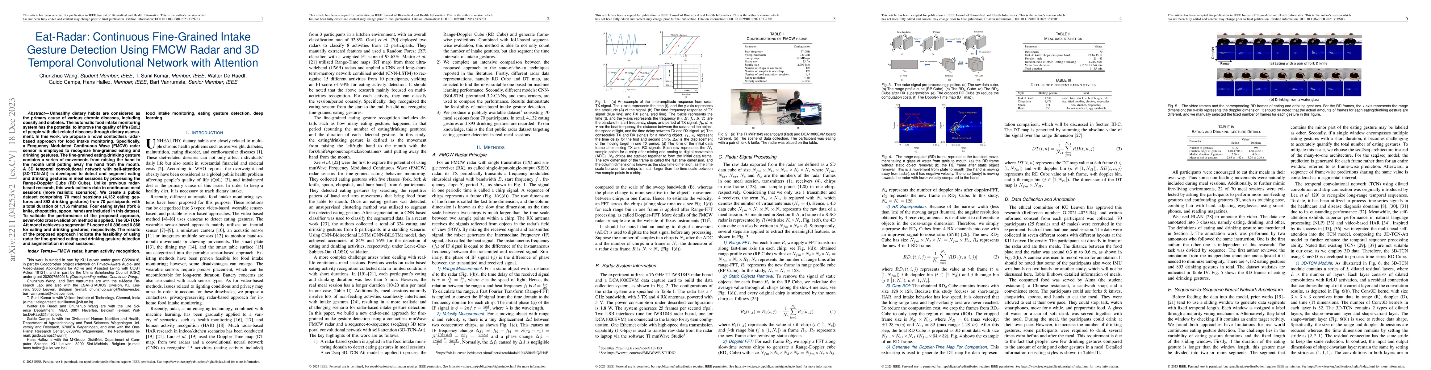 Thumbnail for Eat-Radar: Continuous Fine-Grained Intake Gesture Detection Using FMCW
  Radar and 3D Temporal Convolutional Network with Attention