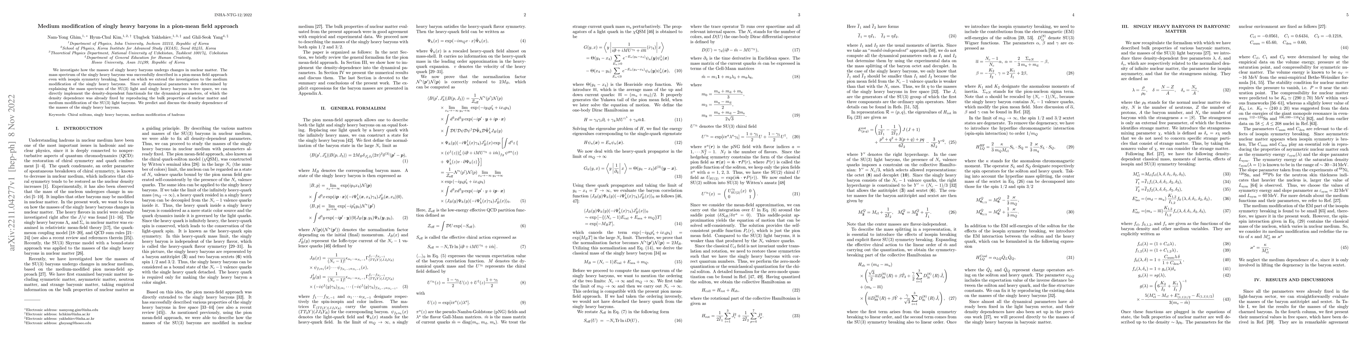 Thumbnail for Medium modification of singly heavy baryons in a pion-mean field
  approach
