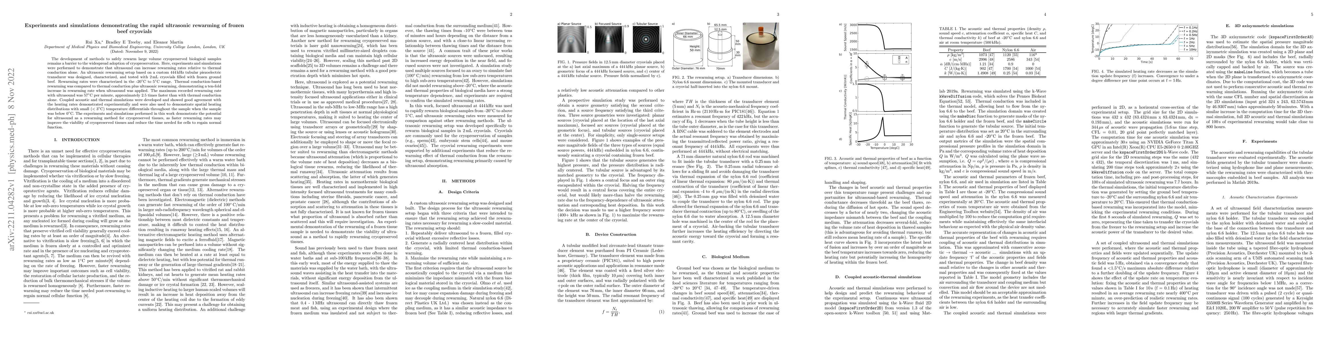 Thumbnail for Experiments and simulations demonstrating the rapid ultrasonic rewarming
  of frozen beef cryovials