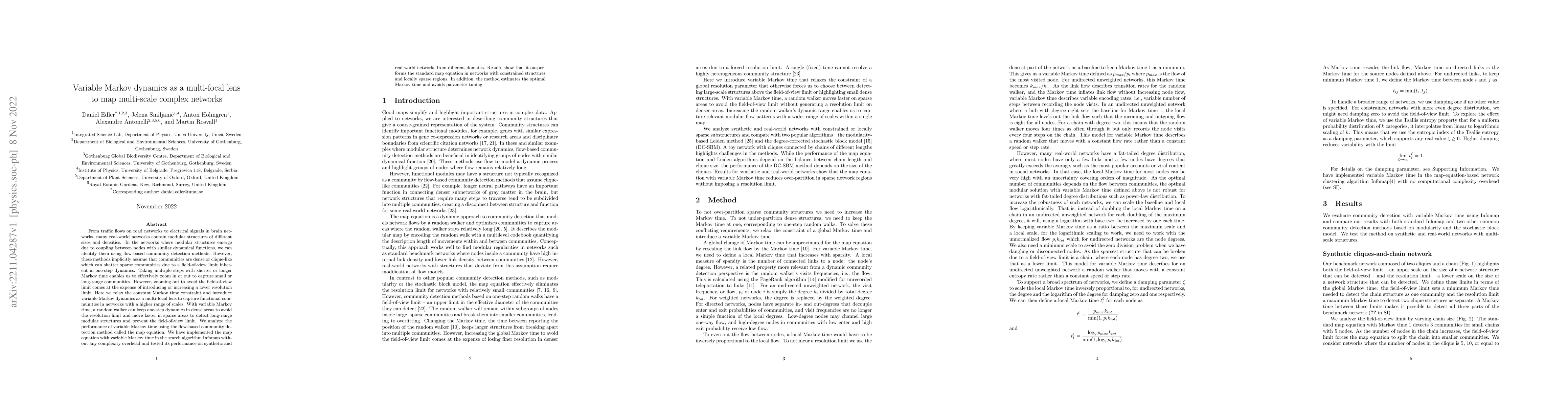 Thumbnail for Variable Markov dynamics as a multi-focal lens to map multi-scale
  complex networks