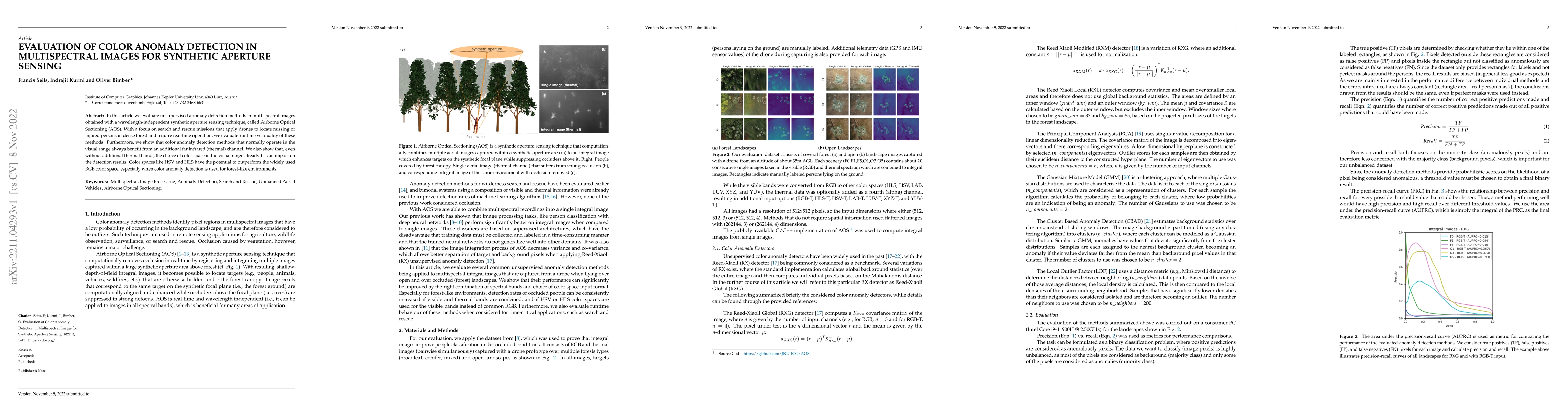 Thumbnail for Evaluation of Color Anomaly Detection in Multispectral Images For
  Synthetic Aperture Sensing
