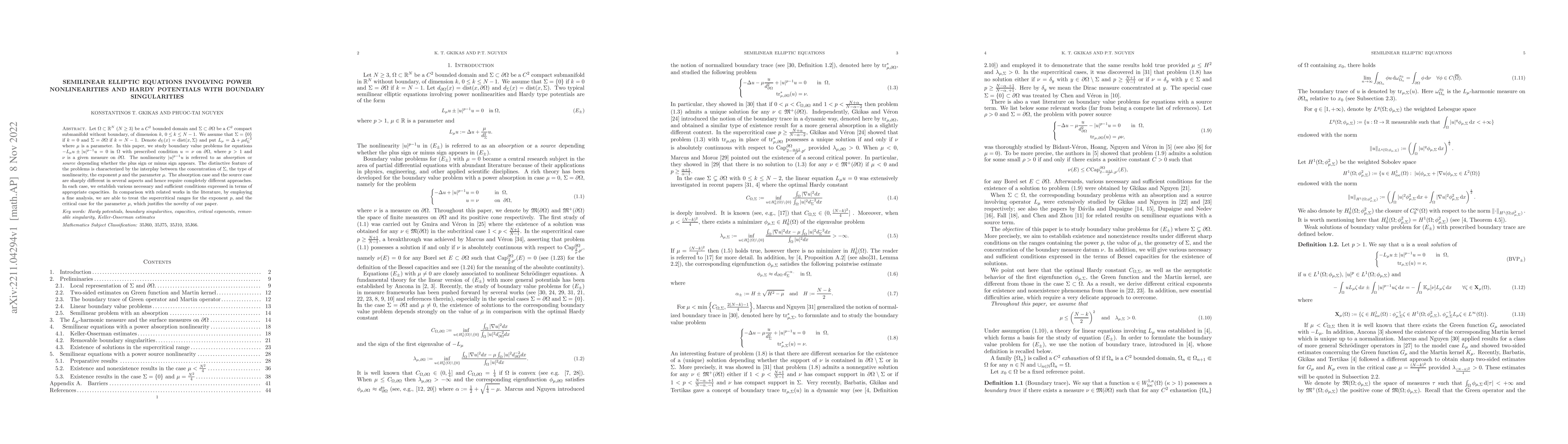 Thumbnail for Semilinear elliptic equations involving power nonlinearities and hardy
  potentials with boundary singularities