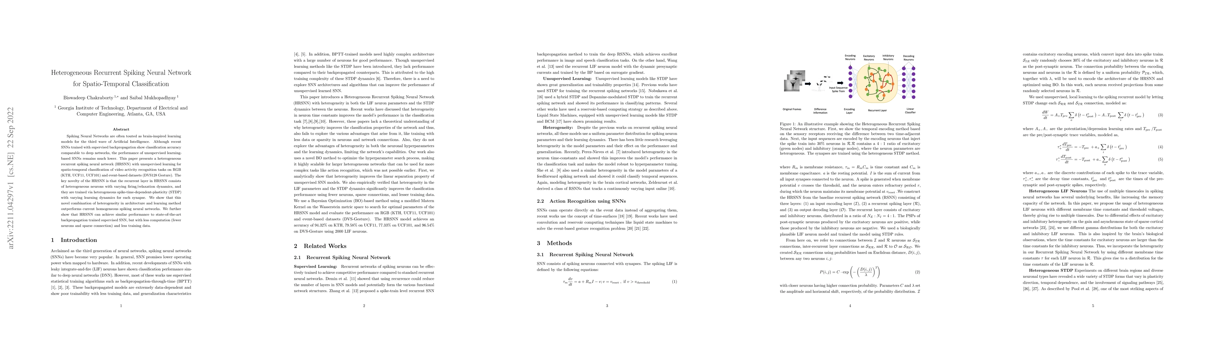 Thumbnail for Heterogeneous Recurrent Spiking Neural Network for Spatio-Temporal
  Classification