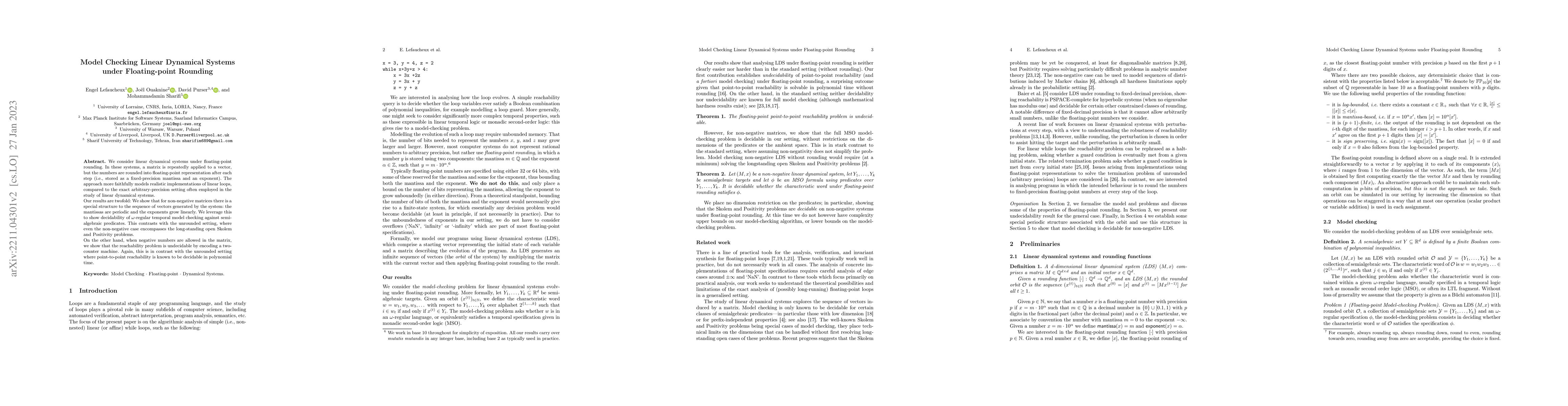 Thumbnail for Model Checking Linear Dynamical Systems under Floating-point Rounding