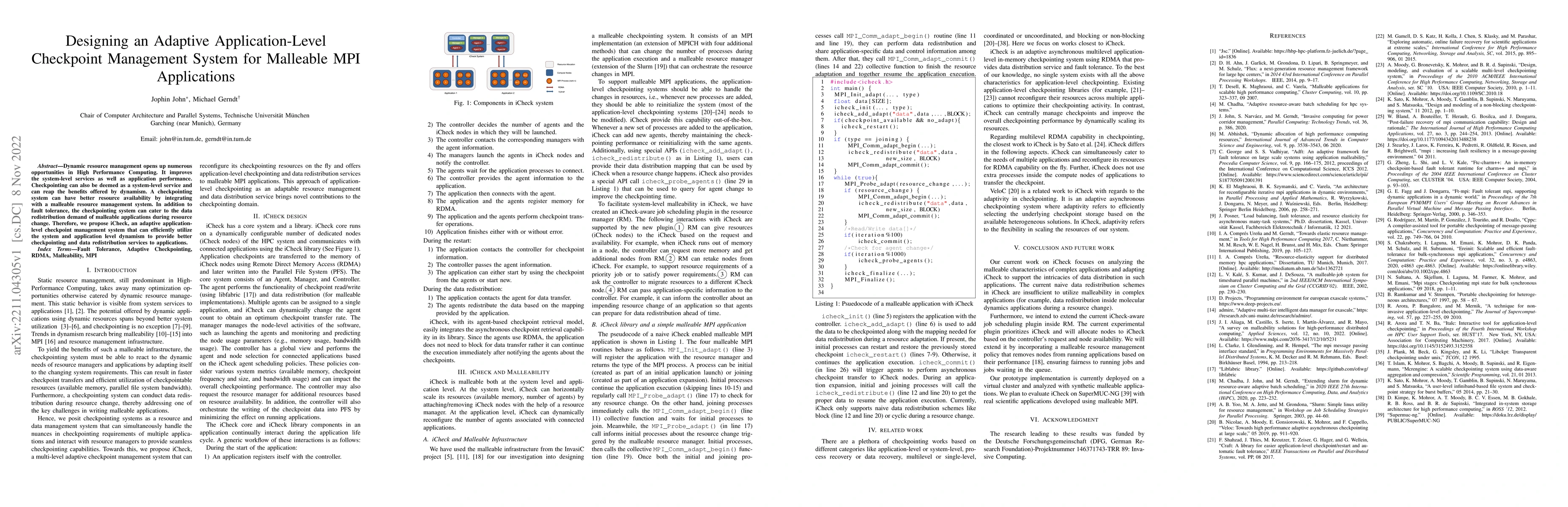 Thumbnail for Designing an Adaptive Application-Level Checkpoint Management System for
  Malleable MPI Applications