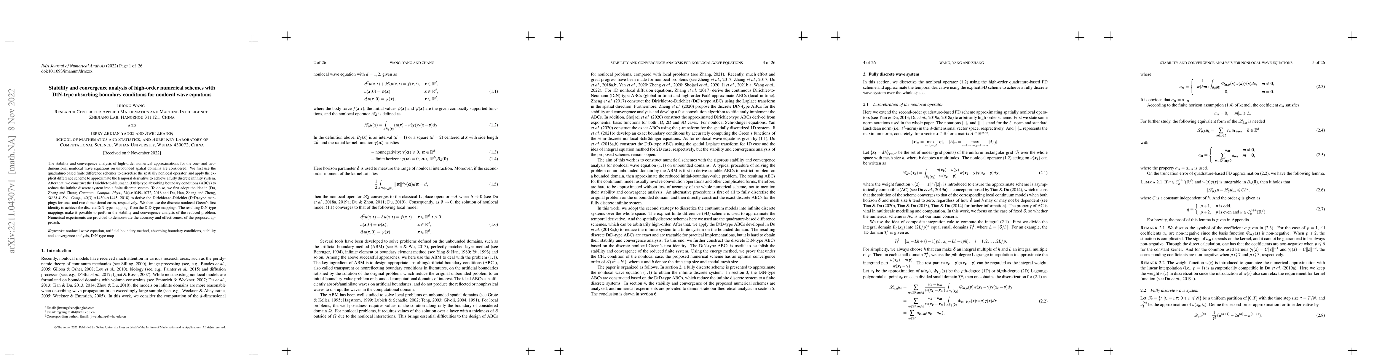 Thumbnail for Stability and convergence analysis of high-order numerical schemes with
  DtN-type absorbing boundary conditions for nonlocal wave equations