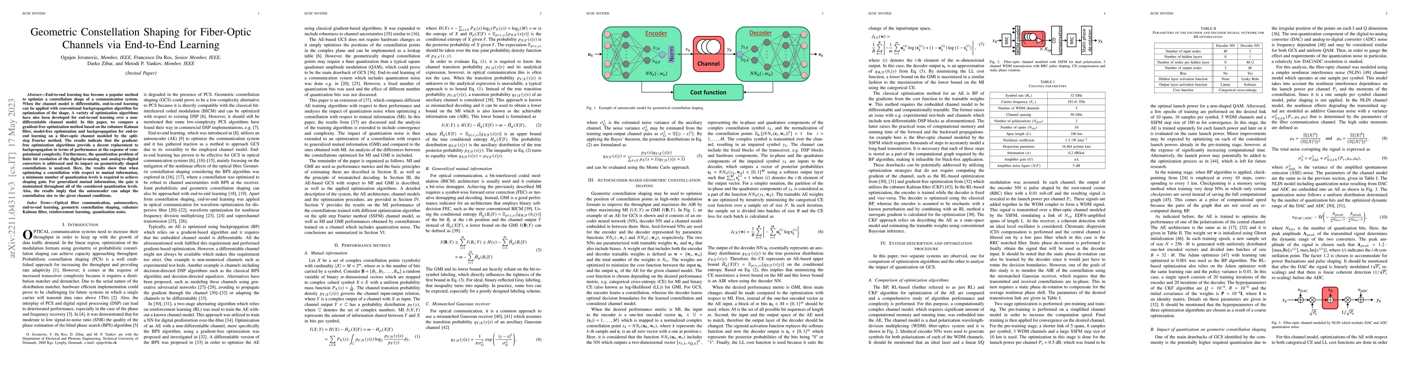Thumbnail for Geometric Constellation Shaping for Fiber-Optic Channels via End-to-End
  Learning