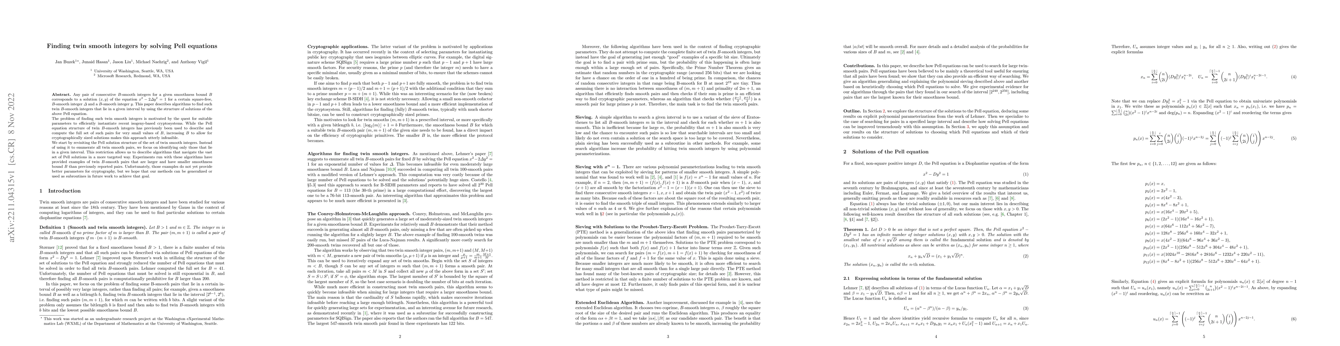 Thumbnail for Finding twin smooth integers by solving Pell equations