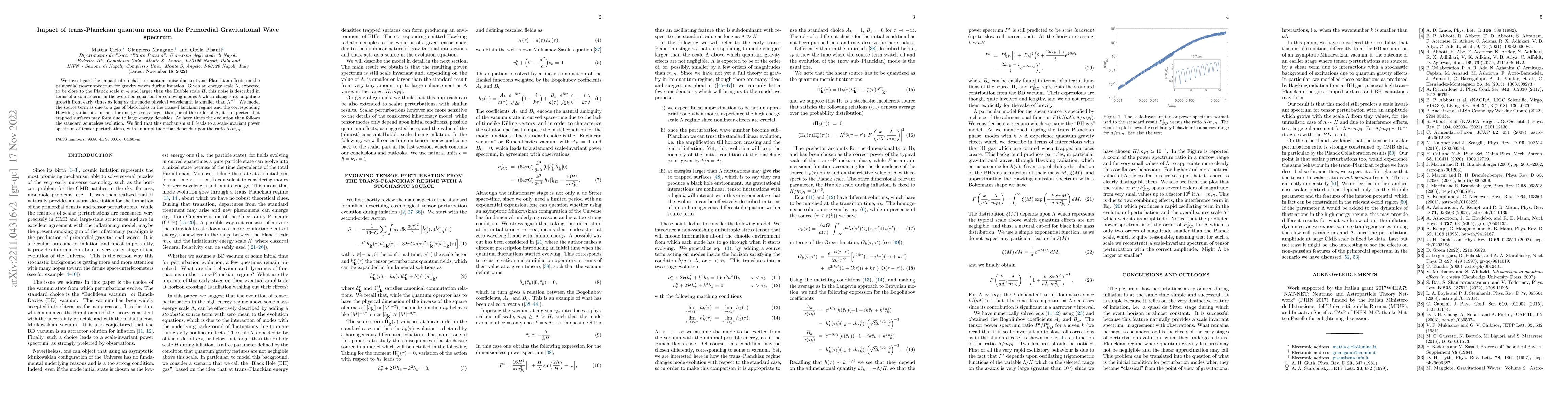 Thumbnail for Impact of trans-Planckian quantum noise on the Primordial Gravitational
  Wave spectrum