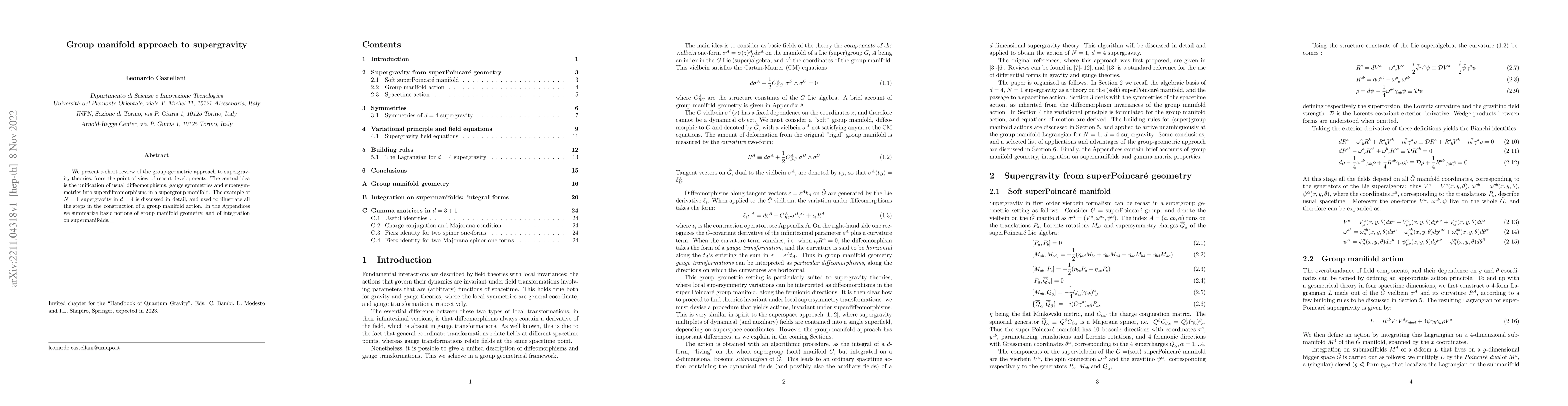 Thumbnail for Group manifold approach to supergravity