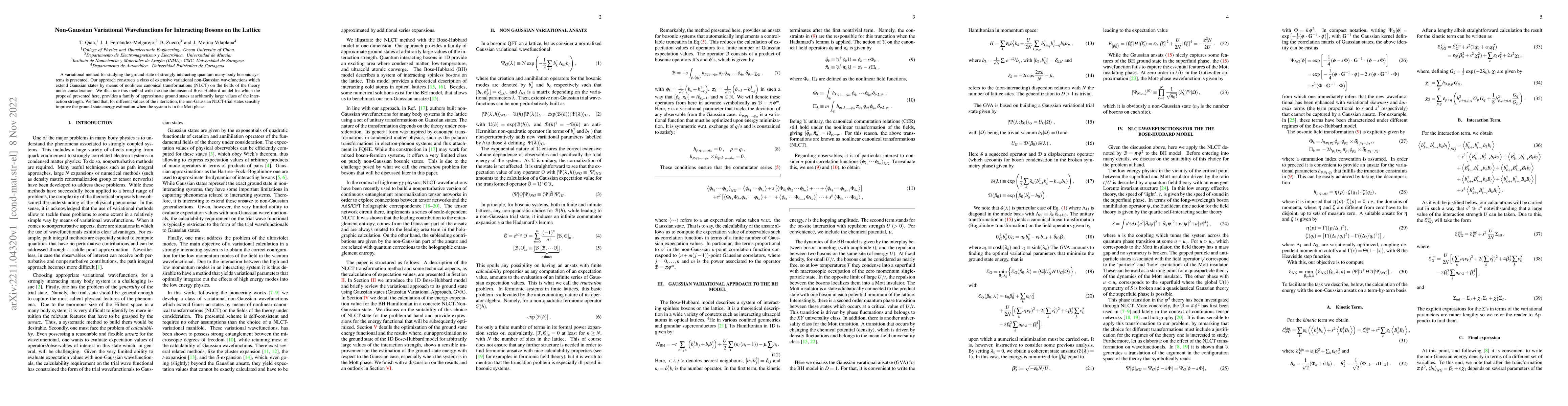 Thumbnail for Non-Gaussian Variational Wavefunctions for Interacting Bosons on the
  Lattice