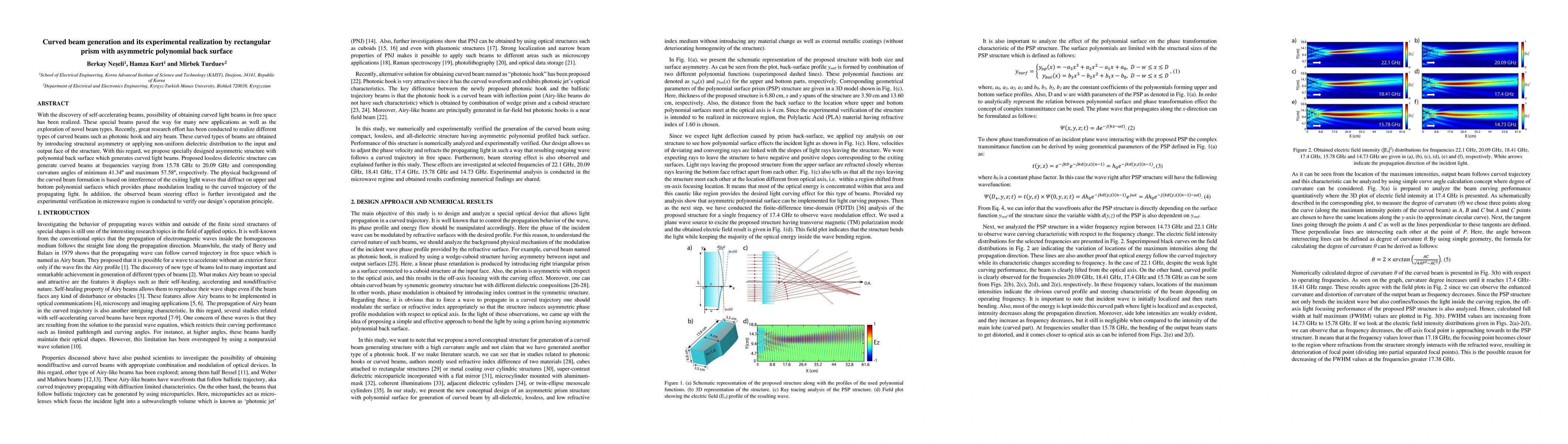 Thumbnail for Curved beam generation and its experimental realization by rectangular
  prism with asymmetric polynomial back surface