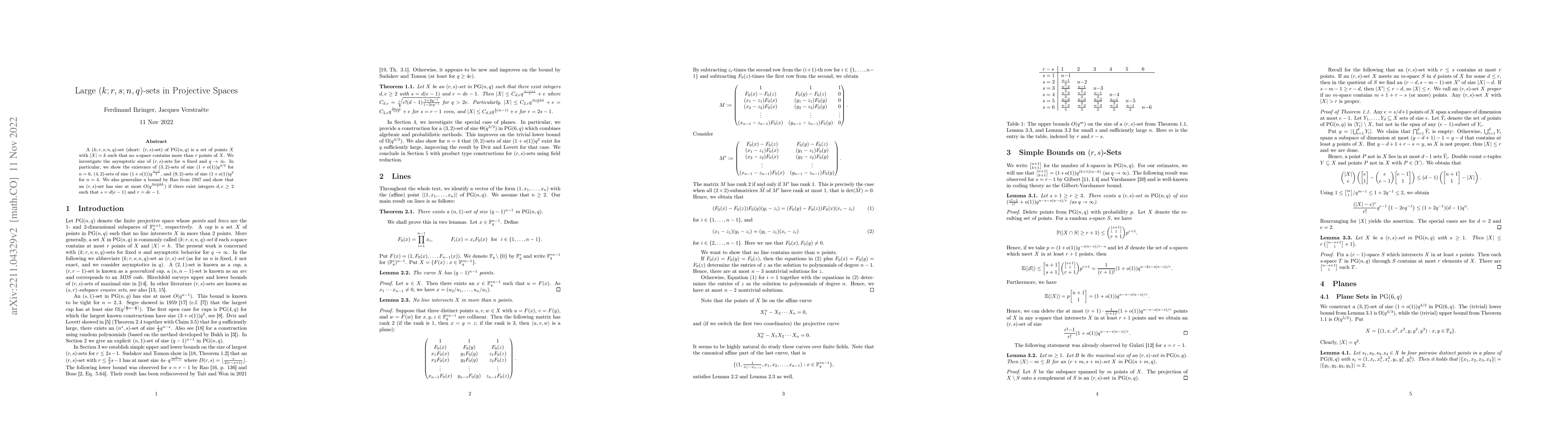 Thumbnail for Large $(k; r, s; n, q)$-sets in Projective Spaces