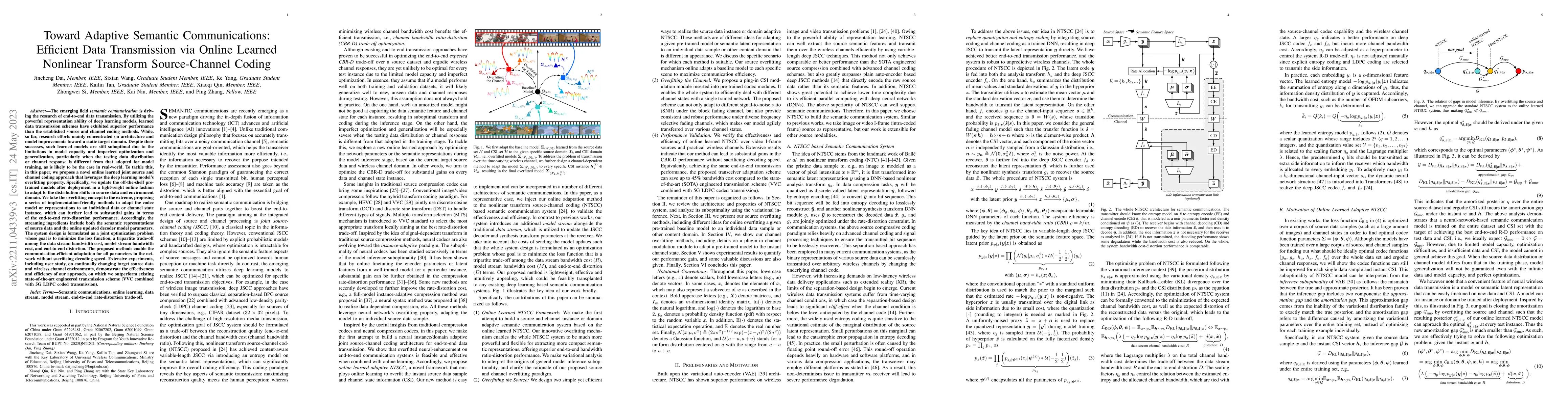 Thumbnail for Toward Adaptive Semantic Communications: Efficient Data Transmission via
  Online Learned Nonlinear Transform Source-Channel Coding