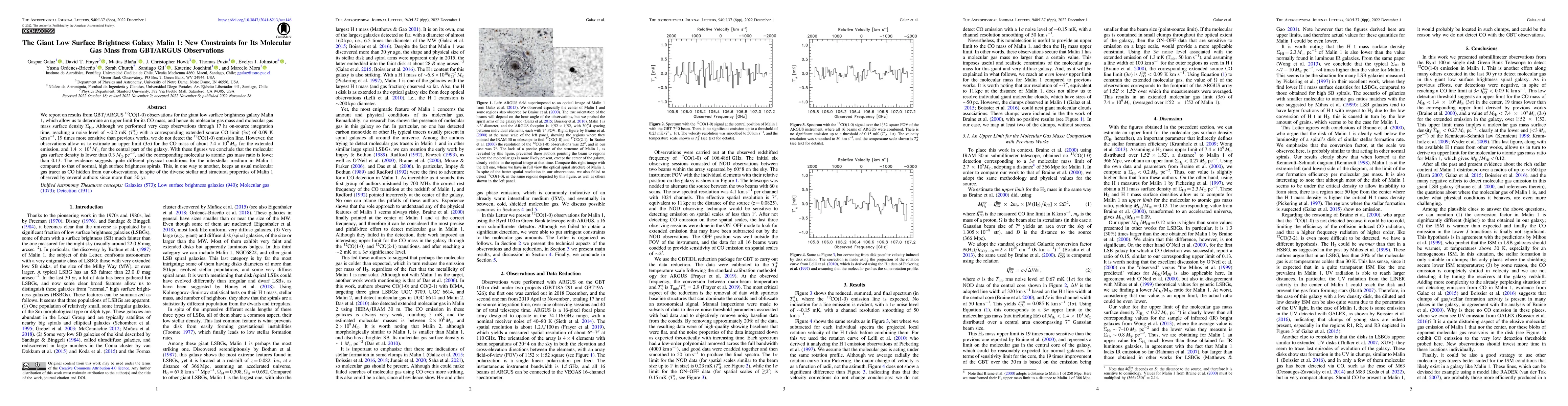Thumbnail for The giant low surface brightness galaxy Malin 1: new constraints for its
  molecular gas mass from GBT/ARGUS observations