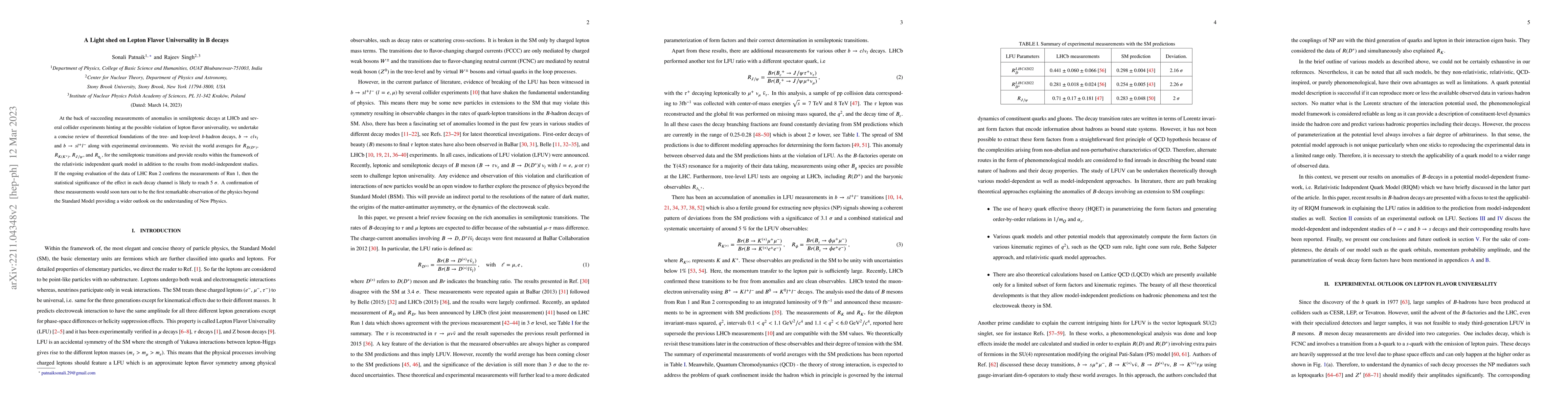 Thumbnail for A Light shed on Lepton Flavor Universality in B decays