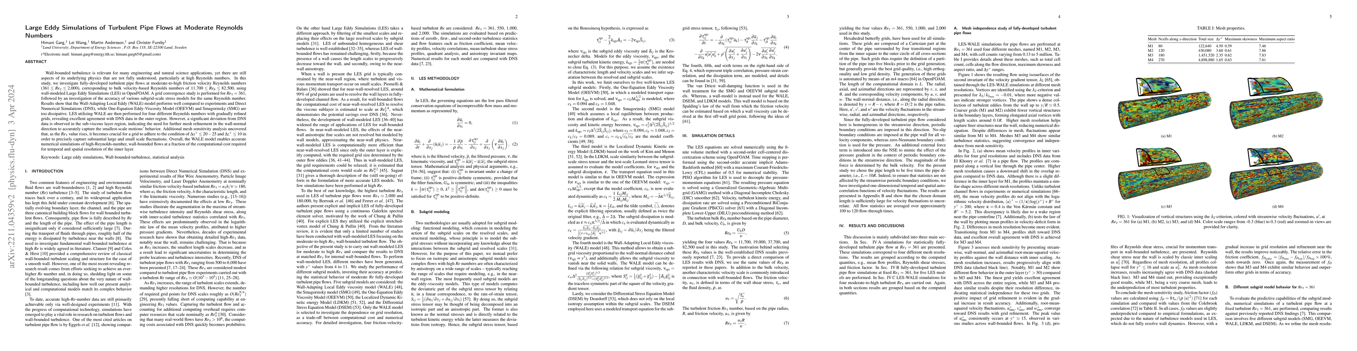 Thumbnail for Large Eddy Simulations of Turbulent Pipe Flows At Moderate-To-High
  Reynolds Numbers