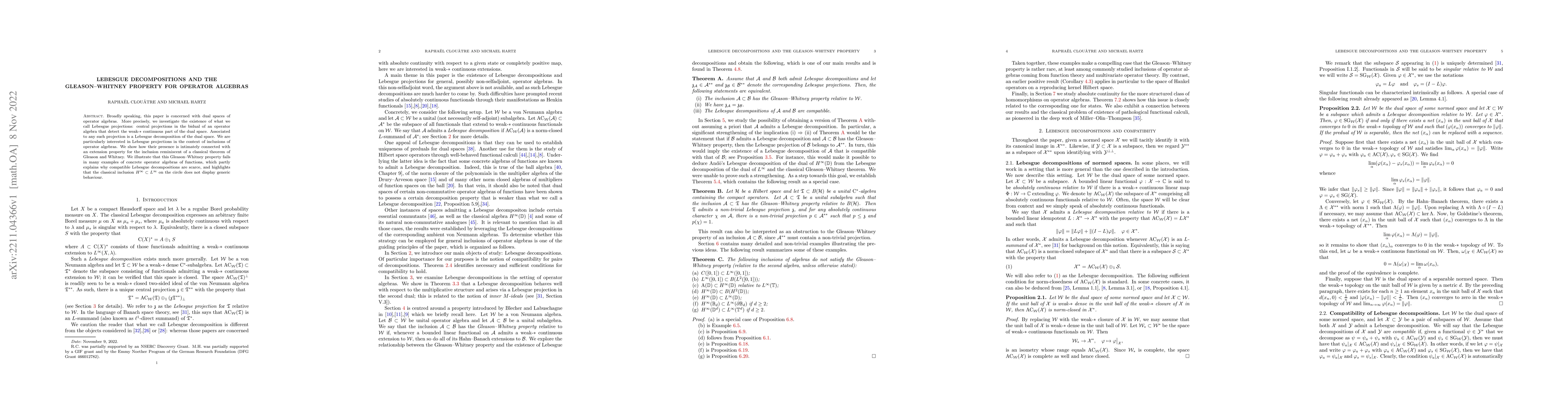Thumbnail for Lebesgue decompositions and the Gleason--Whitney property for operator
  algebras