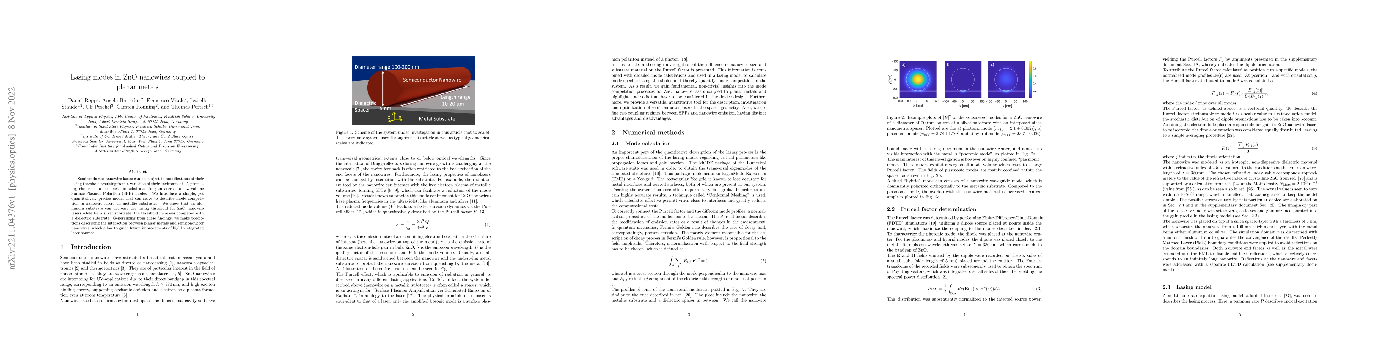 Thumbnail for Lasing modes in ZnO nanowires coupled to planar metals