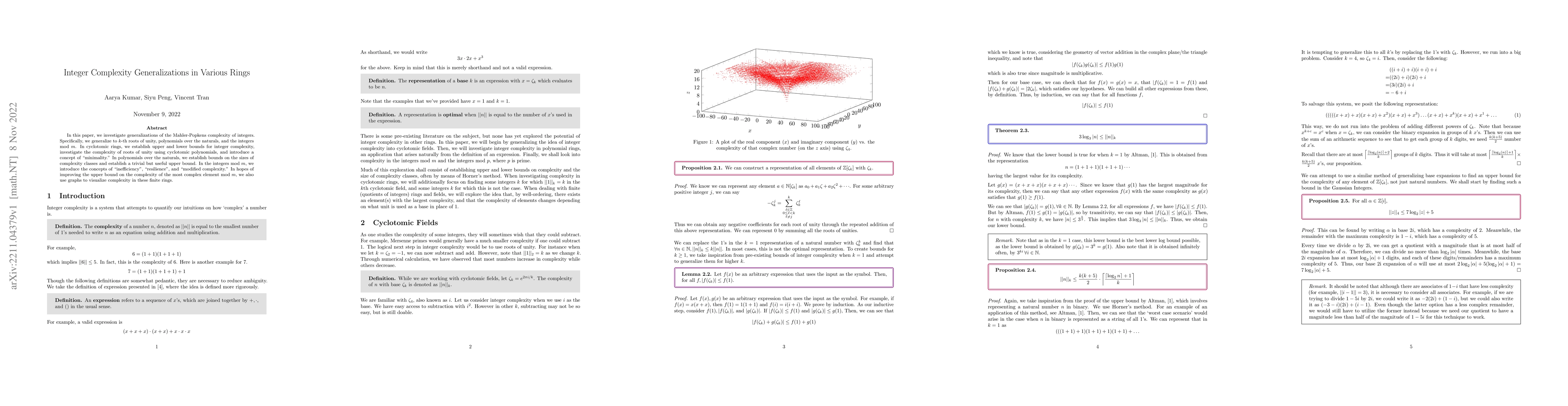 Thumbnail for Integer Complexity Generalizations in Various Rings