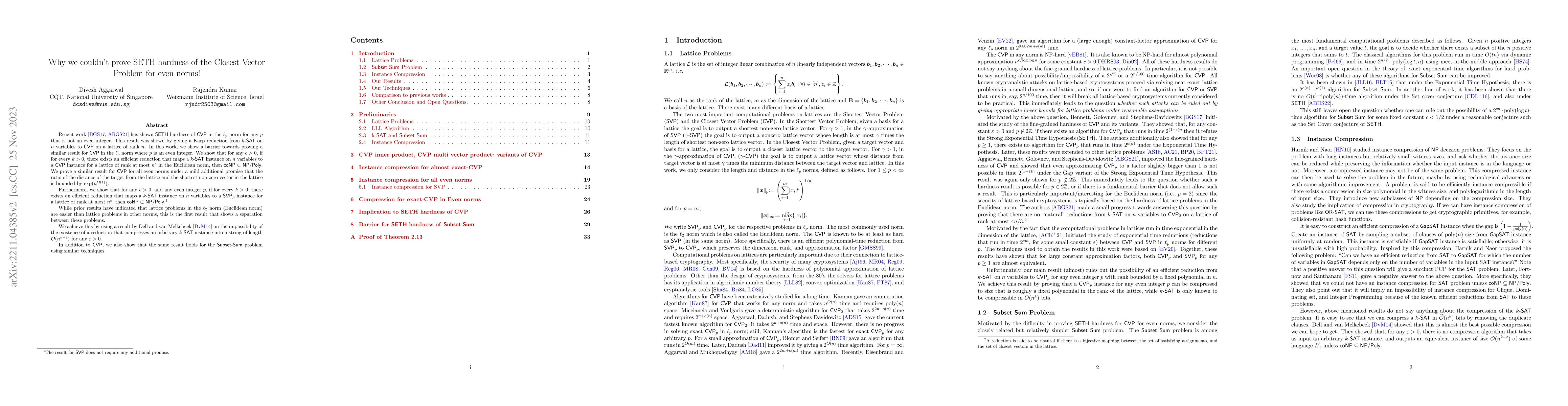 Thumbnail for Why we couldn't prove SETH hardness of the Closest Vector Problem for
  even norms!