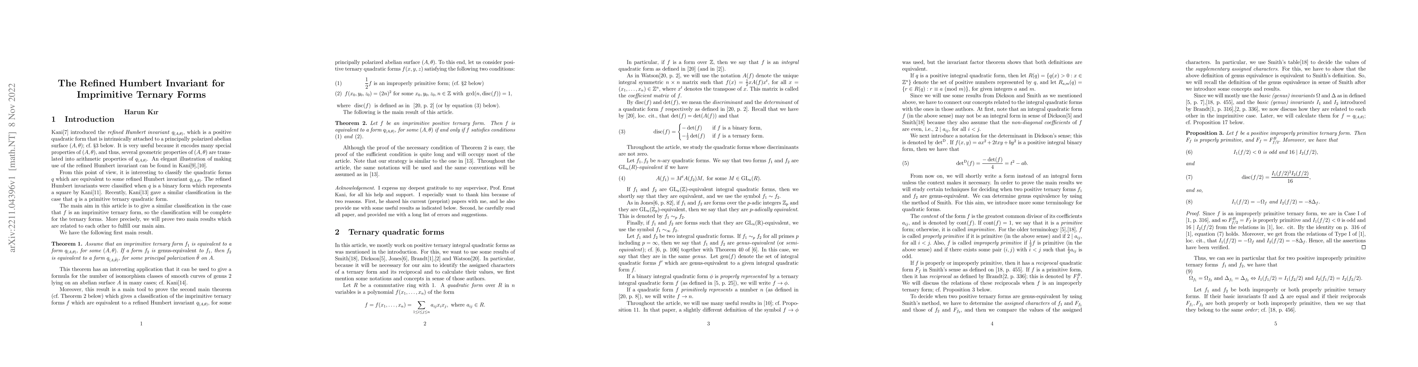 Thumbnail for The Refined Humbert Invariant for Imprimitive Ternary Forms