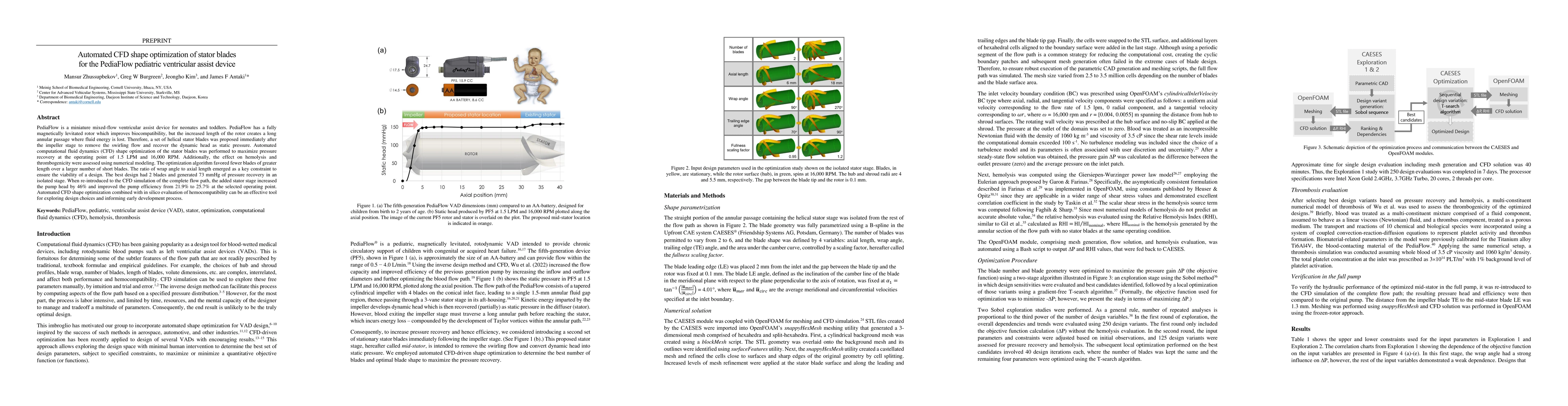 Thumbnail for Automated CFD shape optimization of stator blades for the PediaFlow
  pediatric ventricular assist device