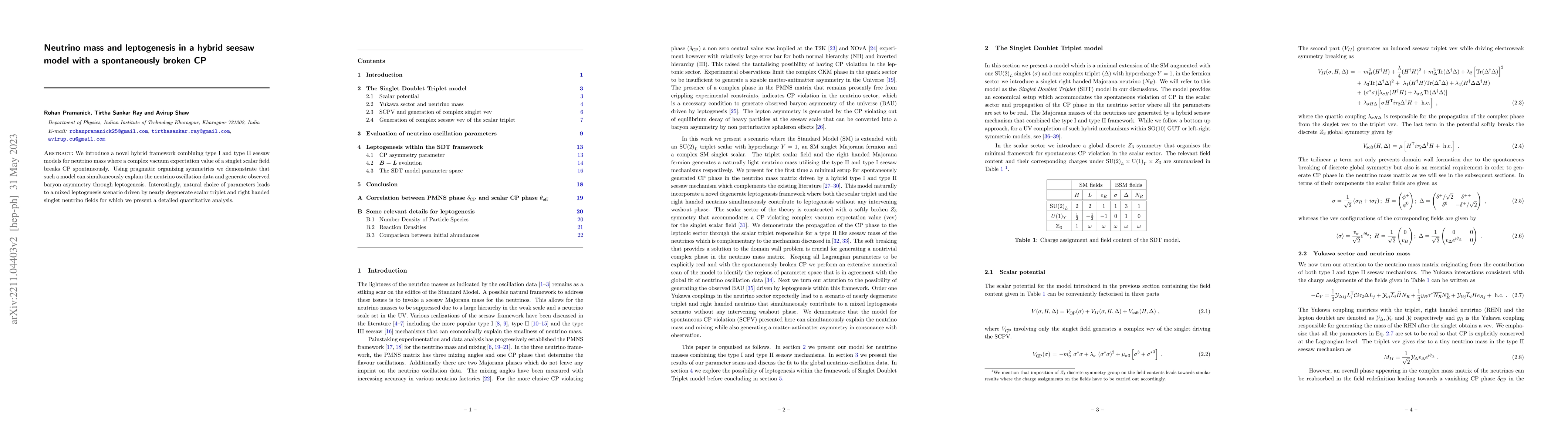 Thumbnail for Neutrino mass and leptogenesis in a hybrid seesaw model with a
  spontaneously broken CP