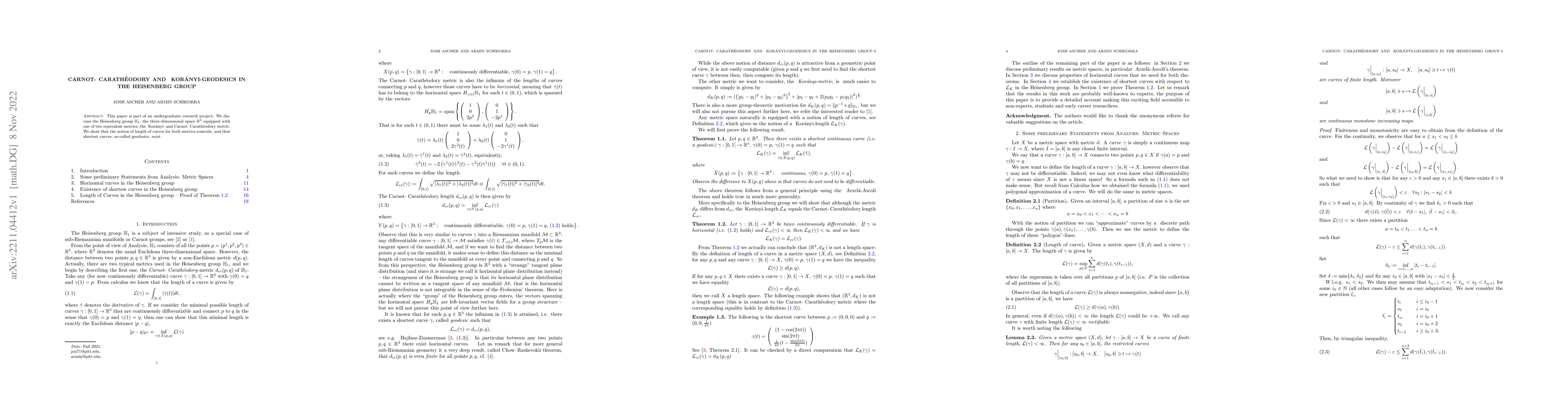 Thumbnail for Carnot-Caratheodory and Koranyi-Geodesics in the Heisenberg Group