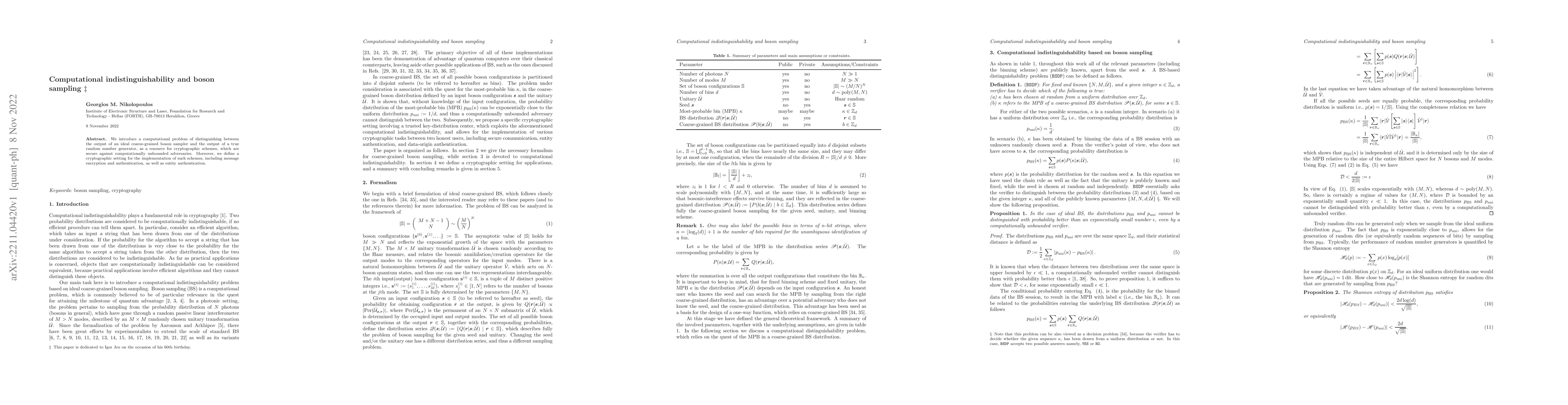 Thumbnail for Computational indistinguishability and boson sampling