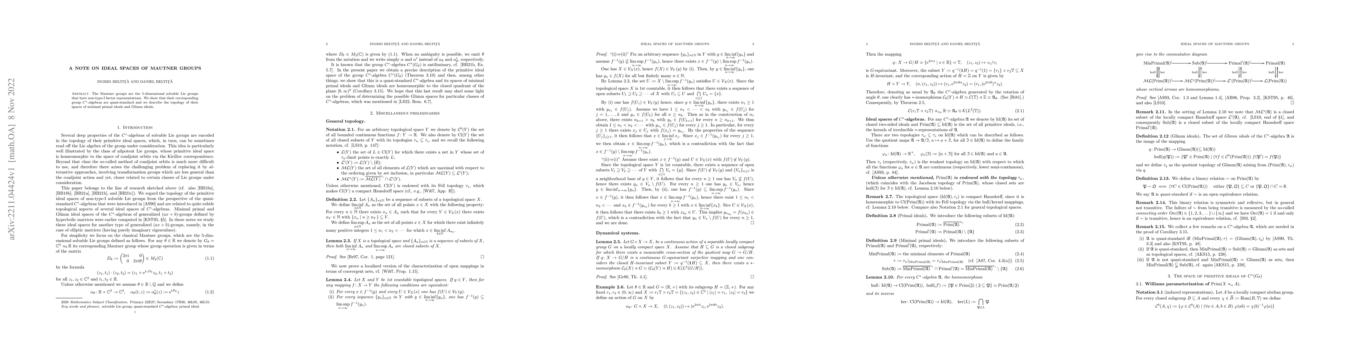 Thumbnail for A note on ideal spaces of Mautner groups