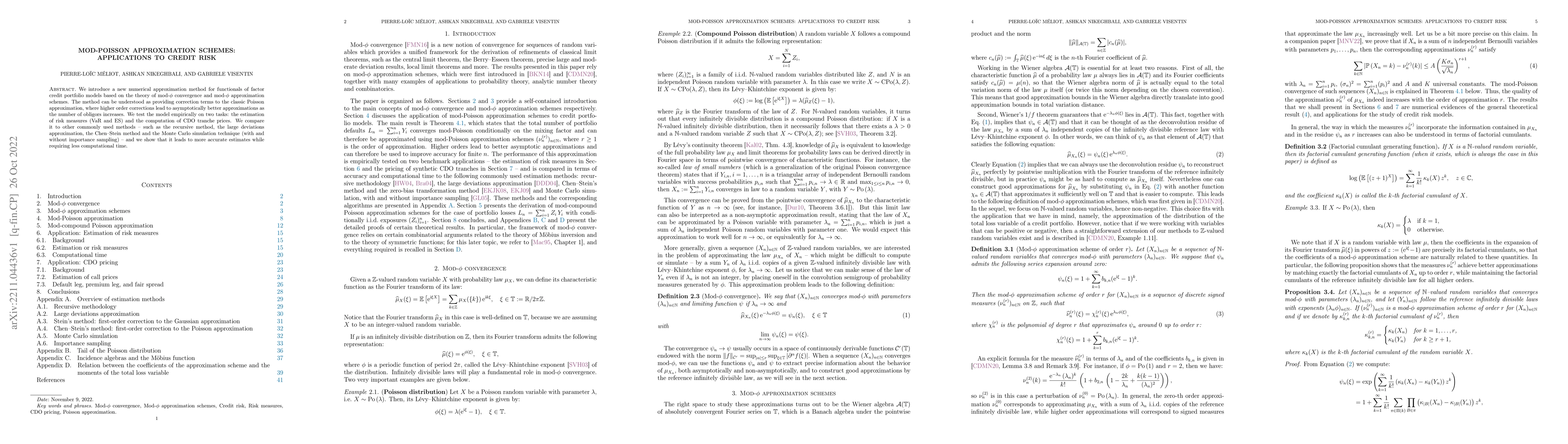 Thumbnail for Mod-Poisson approximation schemes: Applications to credit risk