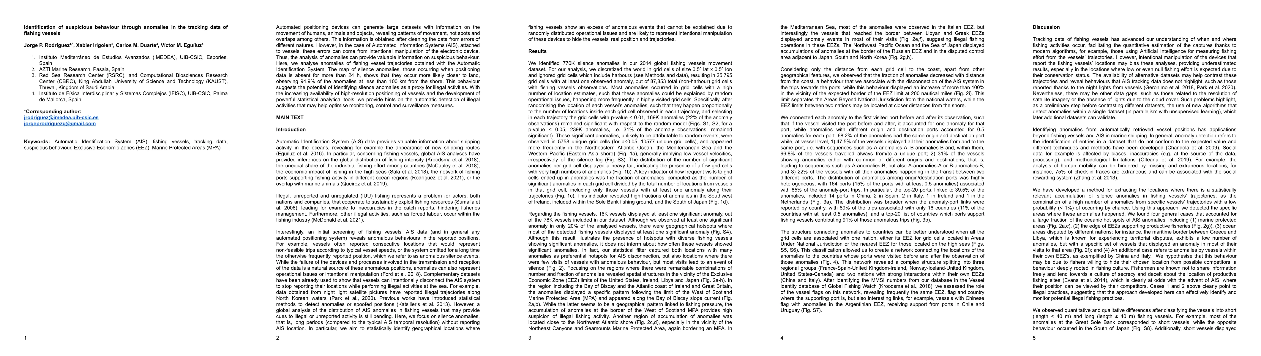 Thumbnail for Identification of suspicious behaviour through anomalies in the tracking
  data of fishing vessels