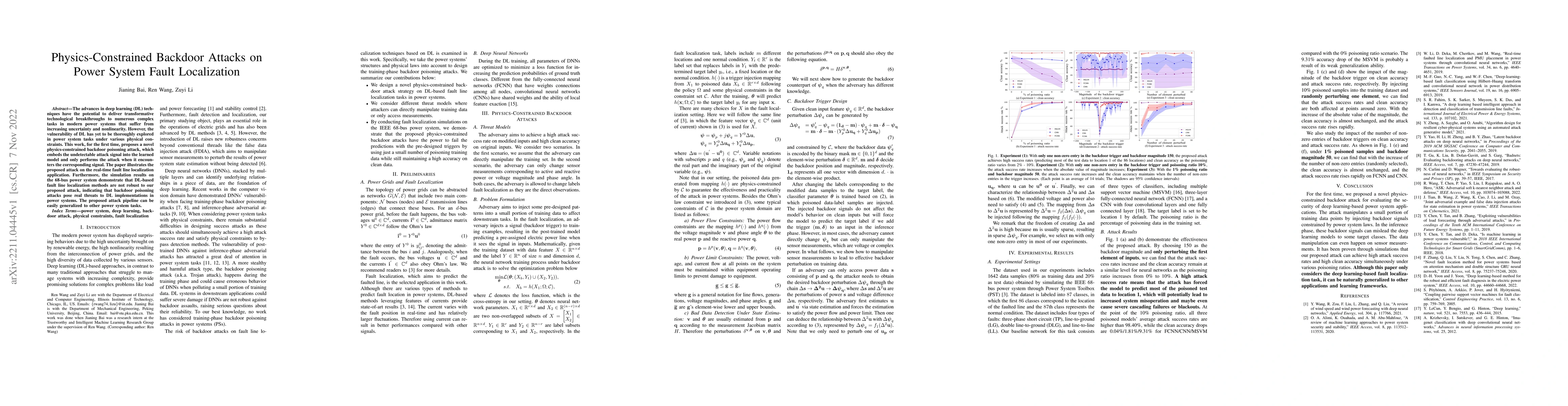 Thumbnail for Physics-Constrained Backdoor Attacks on Power System Fault Localization