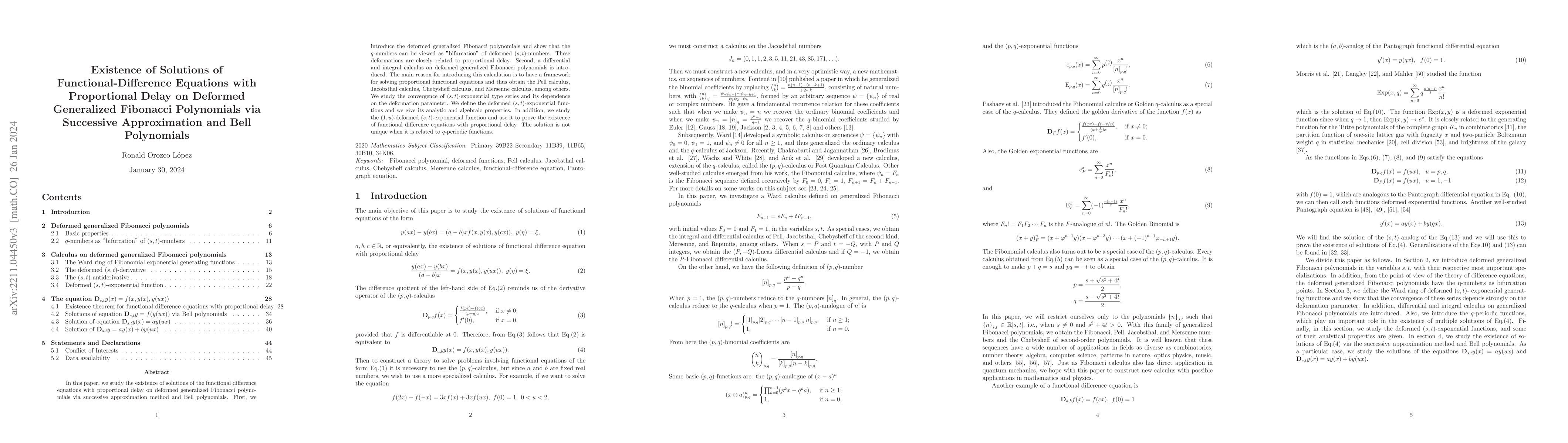Thumbnail for Existence of Solutions of Functional-Difference Equations with
  Proportional Delay on Deformed Generalized Fibonacci Polynomials via
  Successive Approximation and Bell Polynomials