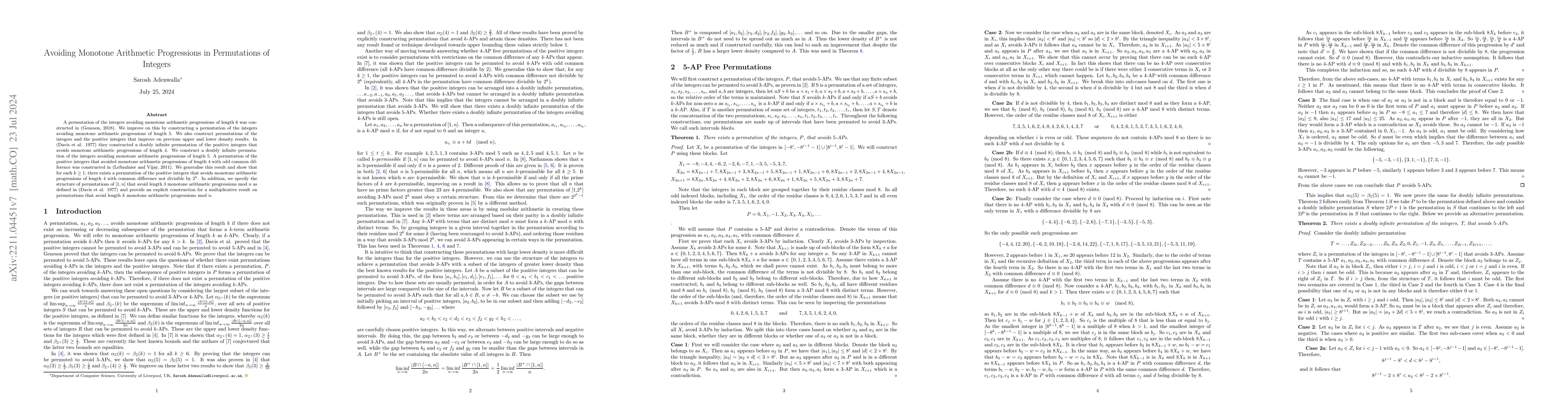 Thumbnail for Avoiding Monotone Arithmetic Progressions in Permutations of Integers