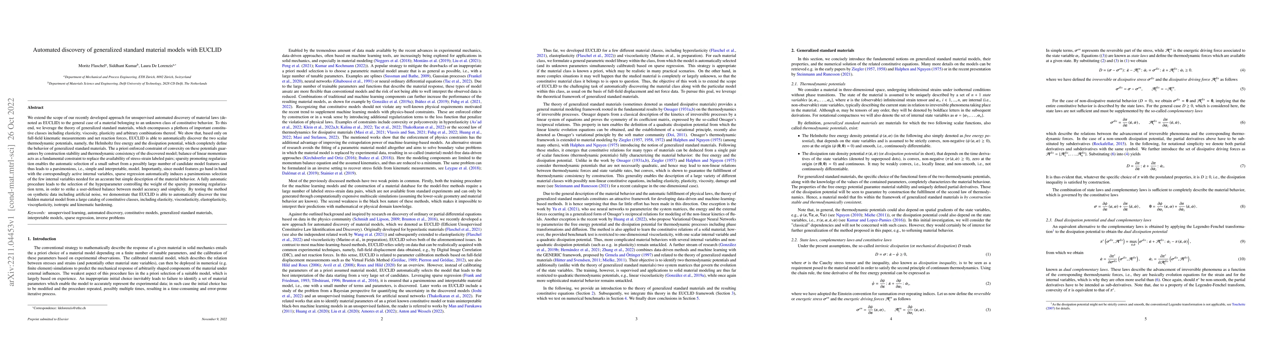 Thumbnail for Automated discovery of generalized standard material models with EUCLID
