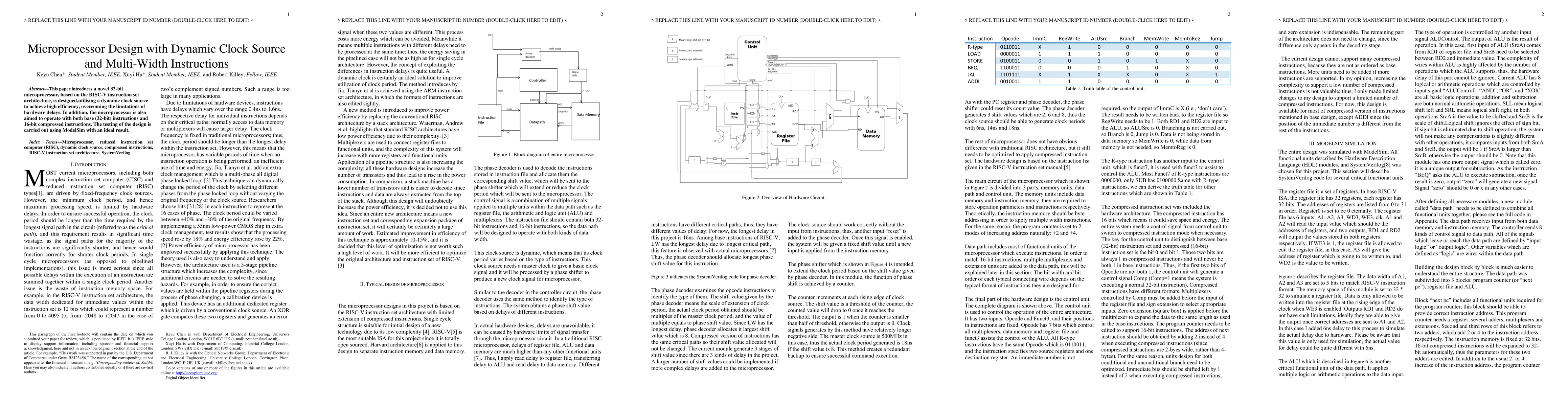 Thumbnail for Microprocessor Design with Dynamic Clock Source and Multi-Width
  Instructions