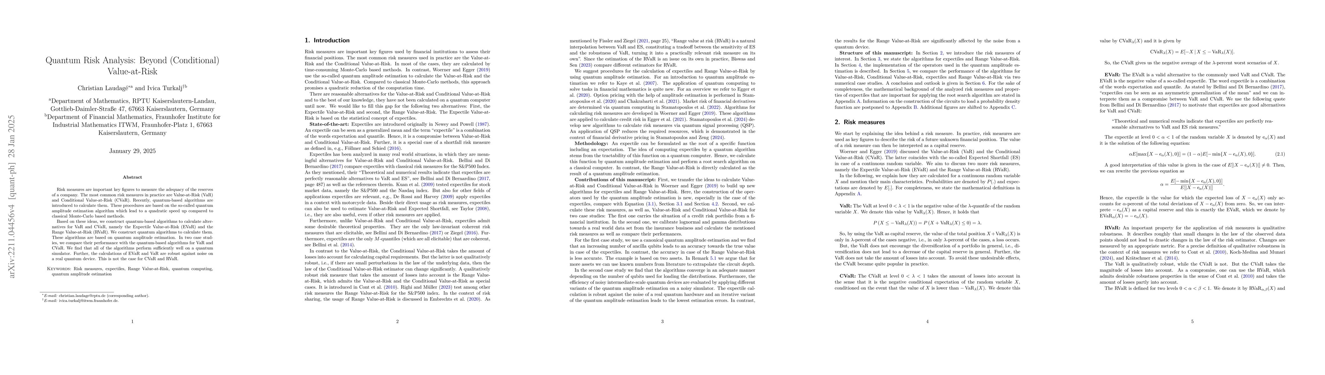 Thumbnail for Quantum Risk Analysis: Beyond (Conditional) Value-at-Risk