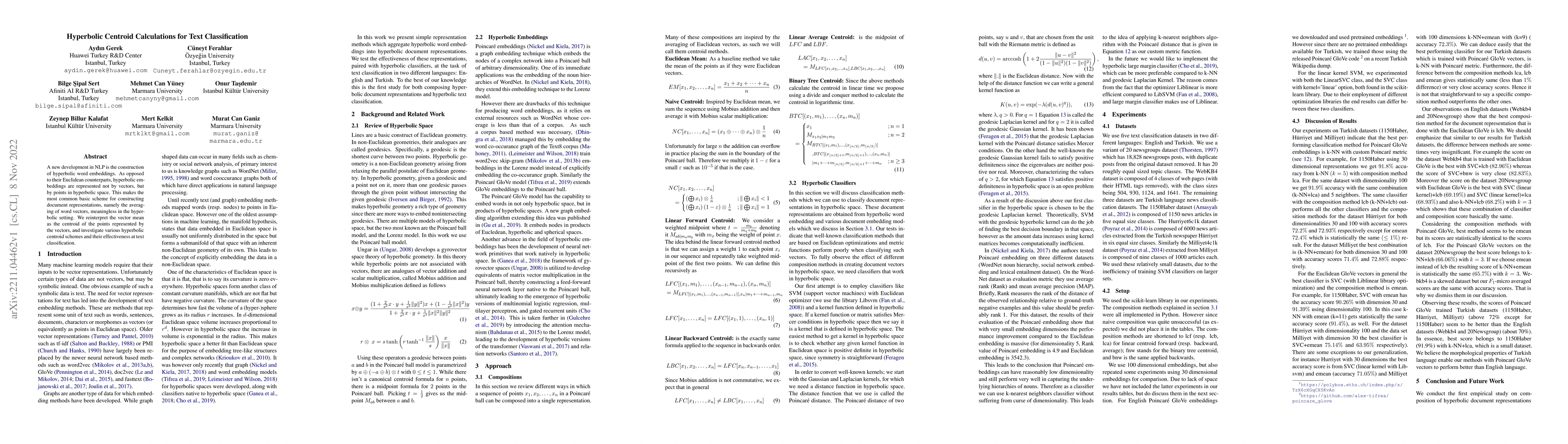 Thumbnail for Hyperbolic Centroid Calculations for Text Classification