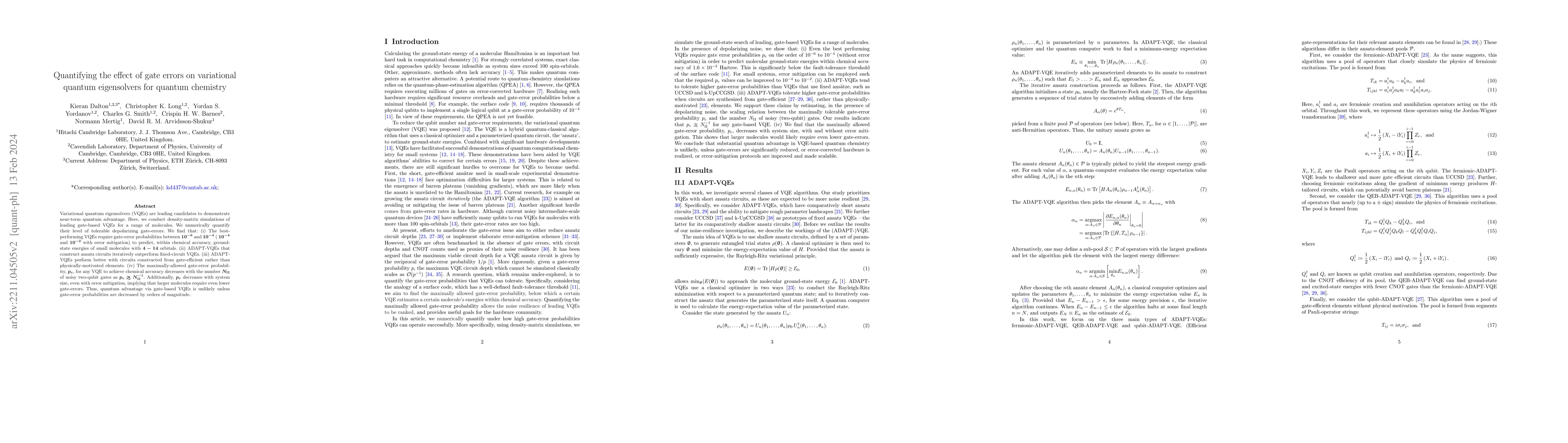 Thumbnail for Quantifying the effect of gate errors on variational quantum
  eigensolvers for quantum chemistry