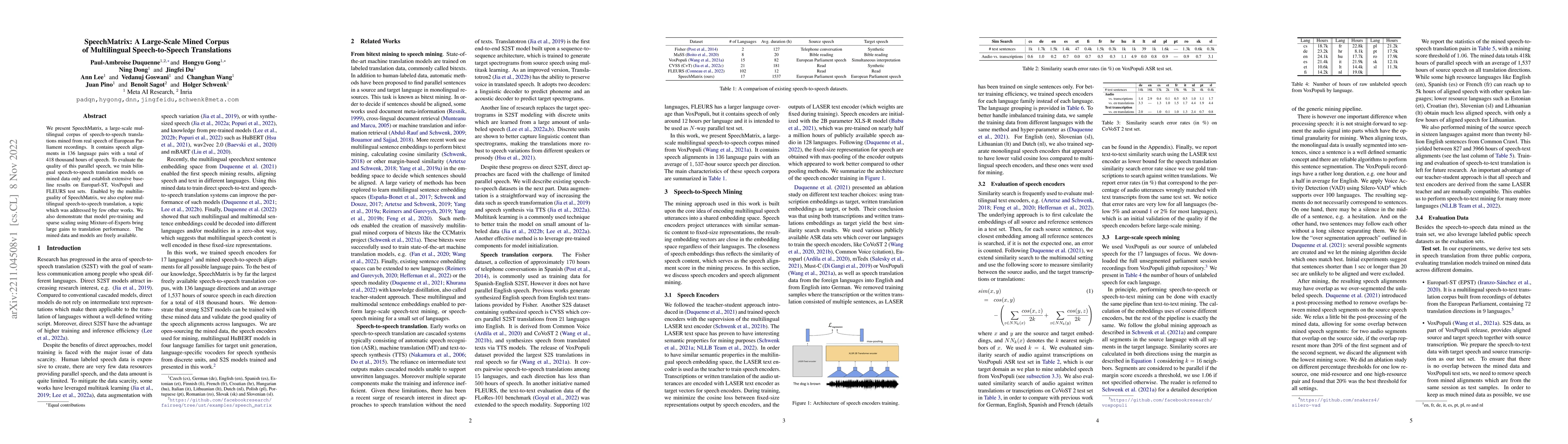Thumbnail for SpeechMatrix: A Large-Scale Mined Corpus of Multilingual
  Speech-to-Speech Translations
